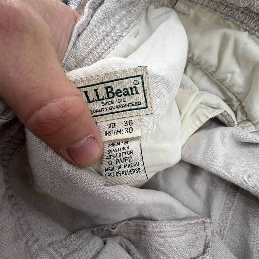 LL Bean Mens Linen Cotton Blend Pants 36x30 Cream Straight Leg 0 AVF2 Off White